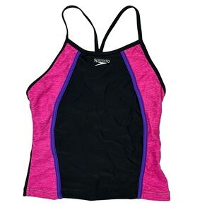 Speedo Black Pink Tankini Unlined Swim Swimsuit Top Girls Size 12
